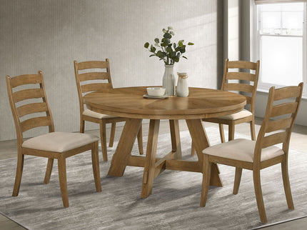 Kent - 5 Piece Dining Table Set With Upholstered Chairs - Brown Oak
