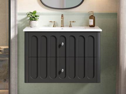Floating Bathroom Vanity With Oval Knobs & Round Edge, Soft Close Drawer Slides