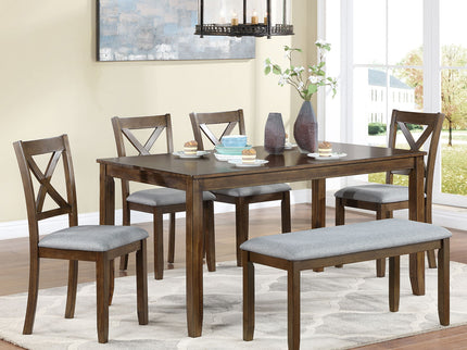 6 Pieces Kitchen Dining Set, Rectangular Wooden Dining Table With 4 Chairs And A Bench