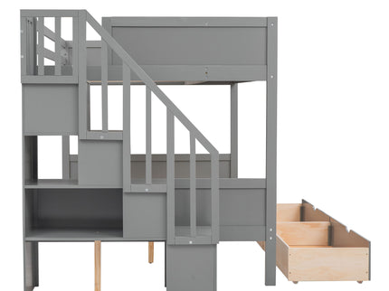 Bunk Bed With Shelfs, Storage Staircase And 2 Drawers