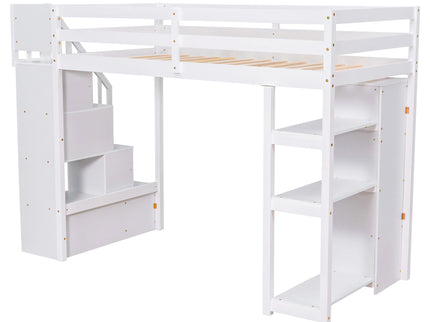 Loft Bed With Storage Drawers And Stairs With Shelves