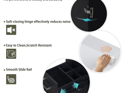 Ceramic Sink Combo, Freestanding Vanity Set With 3 Drawers & Soft Closing Doors