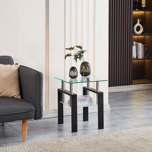 Luxury Modern Tempered Glass Coffee Table With 2 Layers