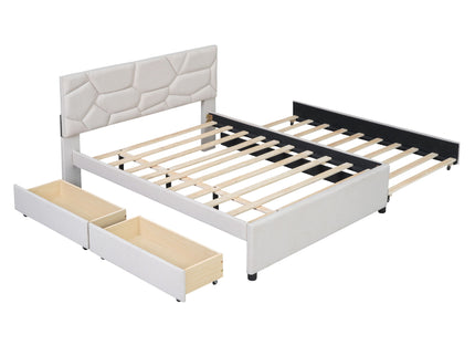 Upholstered Platform Bed With Brick Pattern Headboard And Twin Long Size Trundle