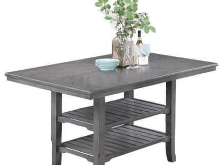 7 Piece Counter Height Dining Set With Storage Shelves, Table & 6 High Chairs - Gray