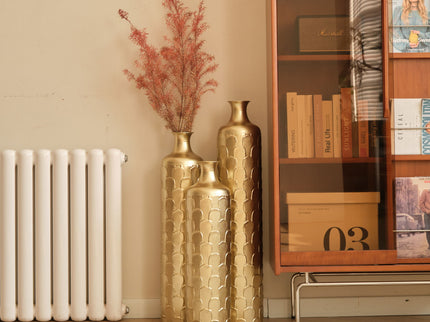 Floor Metal Vases Decorated White Metal Vases (Set of 3) Gorgeous Home Decoration Large Glazed Metal Vases - Golden
