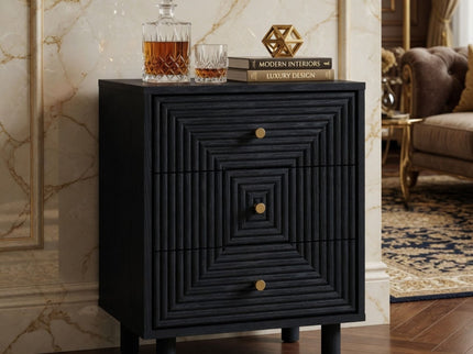 3 Drawer Nightstand - Black - Wood