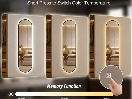 Capsule Shaped Dimmable LED Full Length Wall Mirror With Frame - Silver