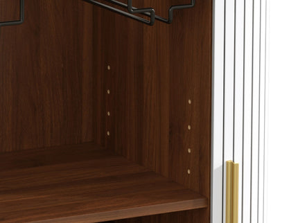 Fluted Wine Bar Cabinet With 8 Grid Wine Rack, 5 Level Adjustable Shelves, 2 Glass Holders