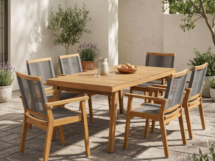 7 Piece Outdoor Patio Dining Set With Table And 6 Arm Chairs - Brown / Dark Gray / Teak