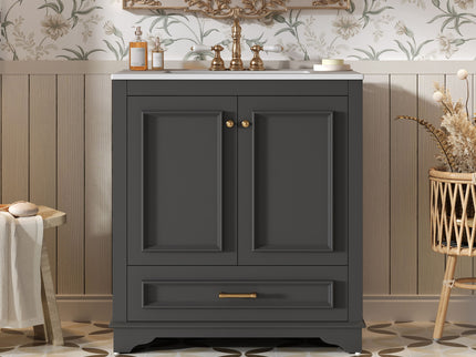 Bathroom Vanity With Sink, Cabinet & 2 Soft Closing Doors & Adjustable Shelf