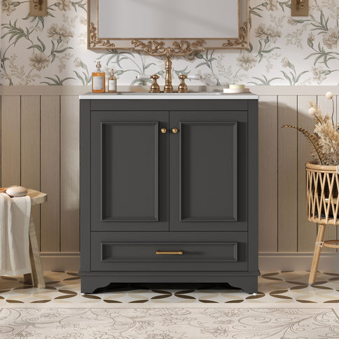 Bathroom Vanity With Sink, Cabinet & 2 Soft Closing Doors & Adjustable Shelf