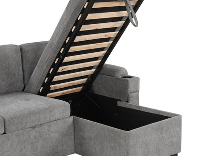 Convertible L Shaped Sofa Couch With Storage, Cup Holders, USB Ports