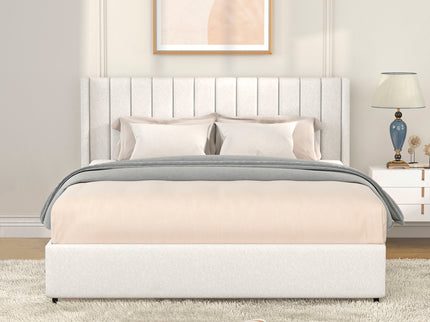Anda - Boucle Upholstered Platform Bed With Patented Drawers Storage - Ivory