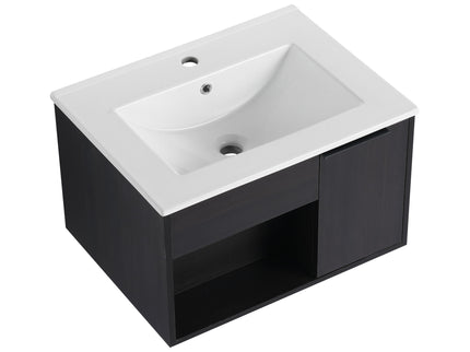 Wall Mounted Floating Bathroom Vanity With Open Shelf & Soft Close Door