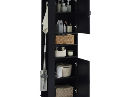 Tall Freestanding Bathroom Storage Cabinet With Adjustable Shelves And Side Hooks Board, Rectangle Design