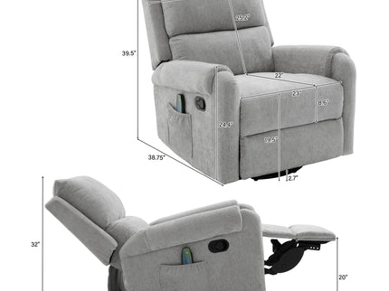 Manual Recliner Massage Chair With Swivel Rocker, 8 Massage Modes, Side Storage Pocket