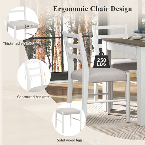7 Piece Dining Set With Extendable Table, 2 Drawers & 6 Upholstered Chairs