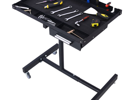 Adjustable Tear Down Work Table With Drawer For Garages, Repair Shops, And Diy, Portable, (4) 2.5" Swivel Casters, 220 Pound Capacity, Rubber Corners, Heavy Duty Steel