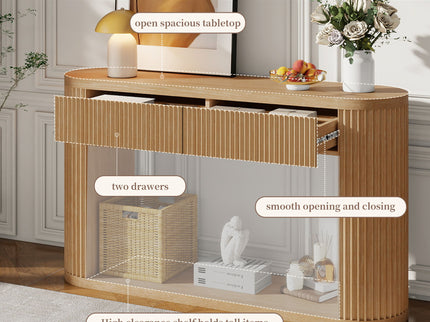 Oval Fluted Console Table With 2 Drawers And Bottom Shelf