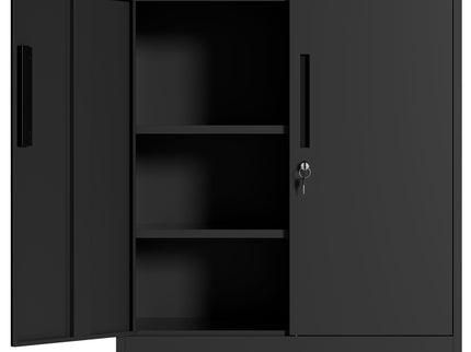 Heavy Duty Storage Cabinet With Lock, 2 Door File Cabinet With 2 Adjustable Shelves - Black
