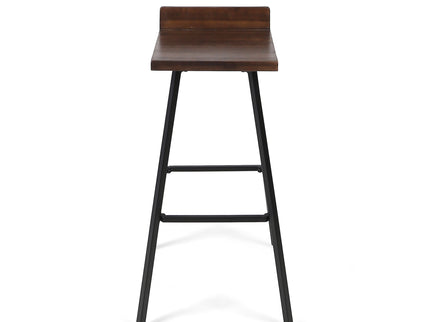 Outdoor Bar Stool With Low Backrests And Wood Seats (Set of 2) - Dark Brown / Black