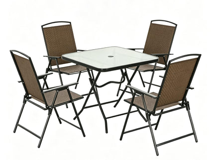 Outdoor Furniture Set, Foldable Patio Dining Set With Table And Chairs - Dark Brown