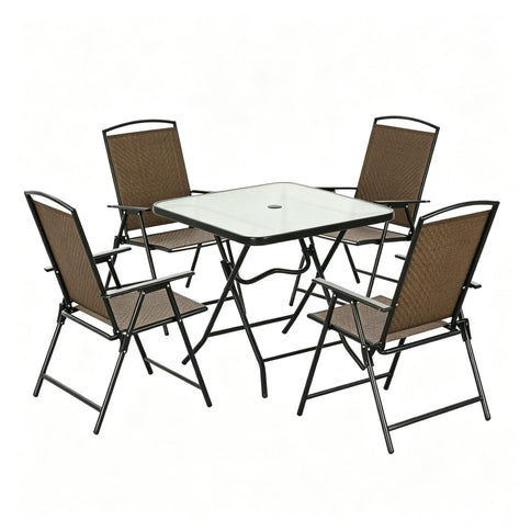 Outdoor Furniture Set, Foldable Patio Dining Set With Table And Chairs - Dark Brown