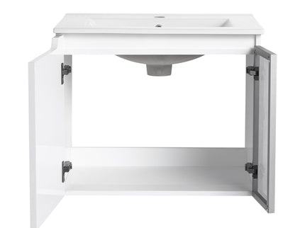 Wall Mounted Bathroom Vanity With Sink, Soft Close Doors, Cabinet & Half Door