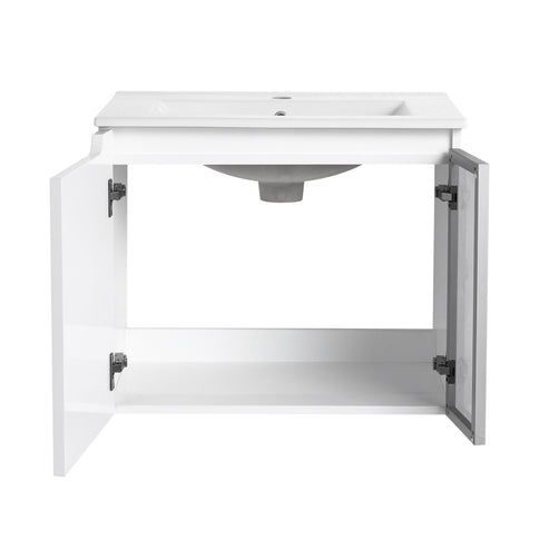 Wall Mounted Bathroom Vanity With Sink, Soft Close Doors, Cabinet & Half Door