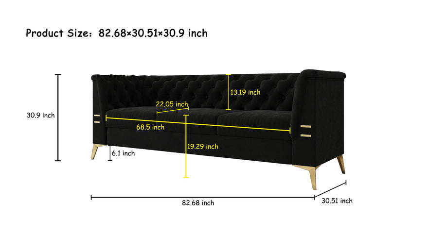 Luxurious Sofa With Legs, Modern Chesterfield Design, Tufted Upholstery, 3 Seat Couch For Living Room And Office