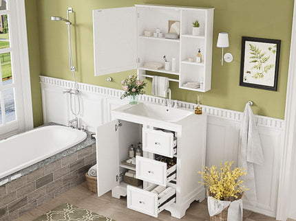 Bathroom Vanity With Sink, Modern Elegant Bathroom Storage Cabinet With 3 Drawers And Adjustable Shelves, Freestanding Vanity Set With Mirror Cabinet, Single Sink Bathroom Vanity