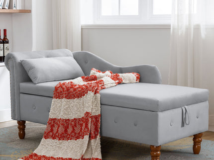 Chaise Lounge Indoor, Lounge Chair For Bedroom With Storage & Pillow, Modern Upholstered Rolled Arm Chase Lounge For Sleeping With Nailhead Trim For Living Room Bedroom Office