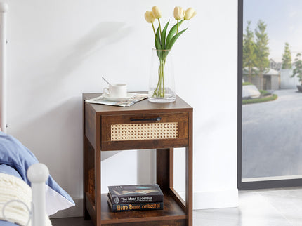 15.75" Rattan End Table With Drawer, Modern Nightstand, Side Table For Living Room, Bedroom