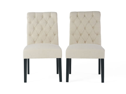 Dining Rolltop Chairs (Set of 2), Upholstered Armless Chair With Wood Leg - Ivory