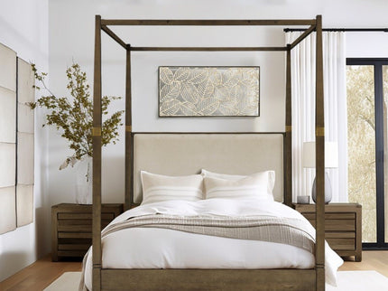Queen Canopy Bed Frame With Upholstered Headboard - Brown