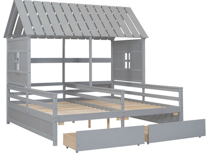 House Platform Beds With 2 Drawers, Side By Side Design