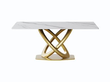 70.84" Modern Artificial Stone Panel Double-Ring Stainless Steel Metal Legs, Can Accommodate 6-8 People