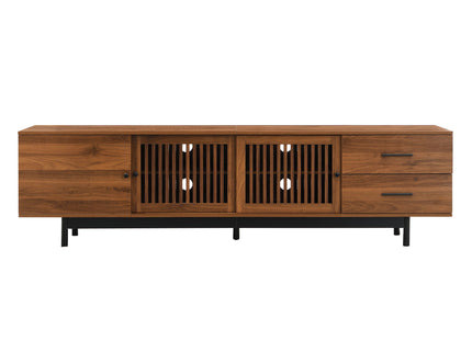 TV Stand, Media Console With 2 Drawers, Soft Closing Hinges, Adjustable Shelves, Slatted Design - Walnut