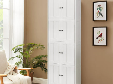 Tall Storage Cabinet With 8 Doors And 4 Shelves, Wall Storage Cabinet For Living Room, Kitchen, Office, Bedroom, Bathroom
