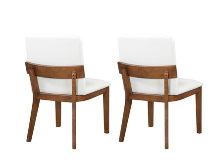 Modern Dining Chairs (Set of 2) With Glossy Upholstery - White / Walnut