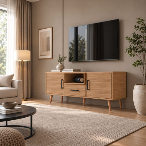 TV Stand For TVs Up To 60" With 2 Doors, 1 Drawer And 1 Open Shelf - Oak