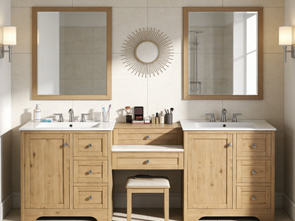 Double Sink Bathroom Vanity With Countertop, 2 Ceramic Sinks, 6 Drawers, Soft Close Design