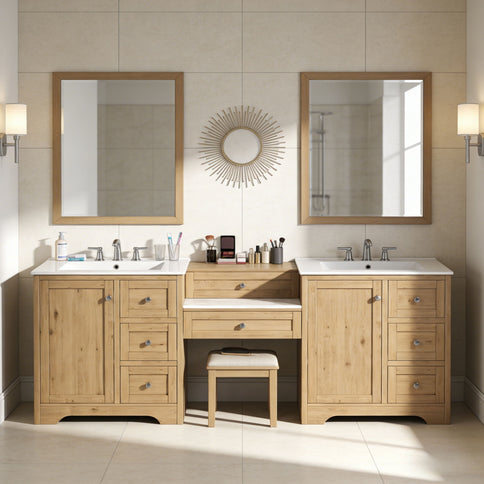 Double Sink Bathroom Vanity With Countertop, 2 Ceramic Sinks, 6 Drawers, Soft Close Design