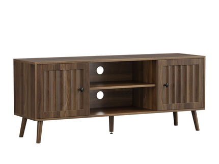 55" TV Cabinet With Vertical Groove Doors, Adjustable Shelves - Walnut