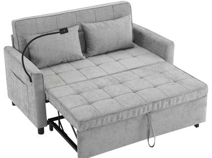 Pull-Out Sleeper Sofa With Reversible Backrest Cushion, Side Pockets, 2 USB Ports And A Phone Holder For Living Room