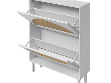 2 Door Shoe Rack, Rattan, Double Layer, Suitable For Living Room, Hallway - White