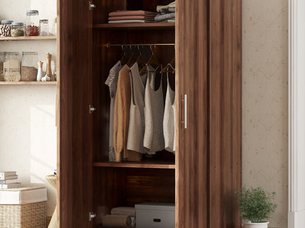 2 Door Wooden Wardrobe Armoire With 3 Storage Shelves - Brown