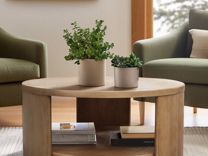 Minimalist Round Coffee Table With Shelf Storage - Natural