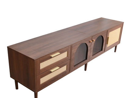 TV Stand With 3 Cabinets & 2 Drawers, LED Light Media Console For TVs Up To 80" - Dark Brown